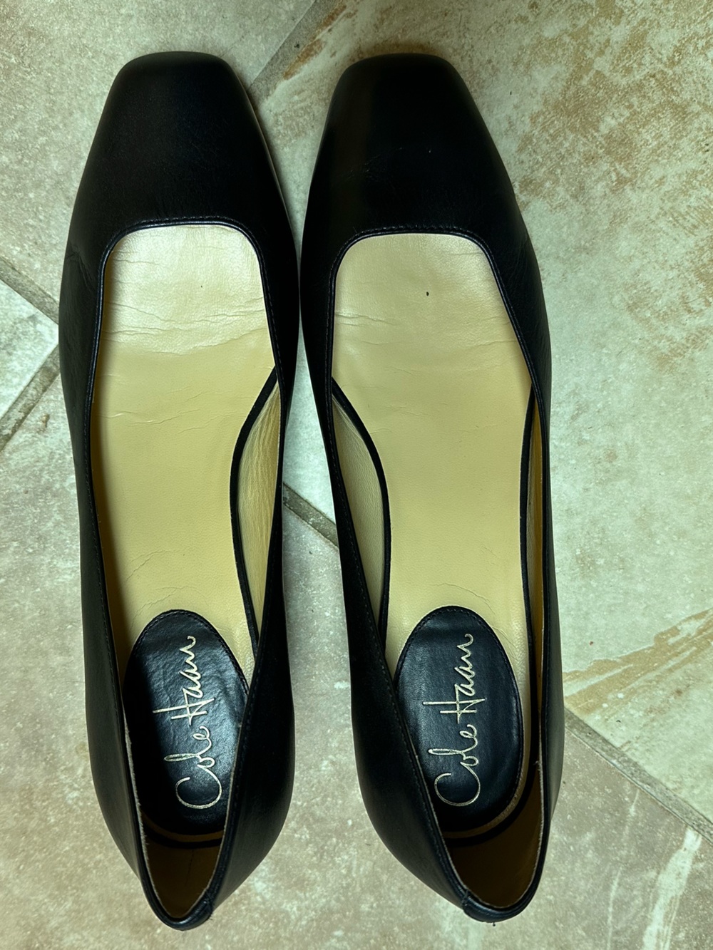 Cole Haan Black Leather Square-Toe Ballet Flats